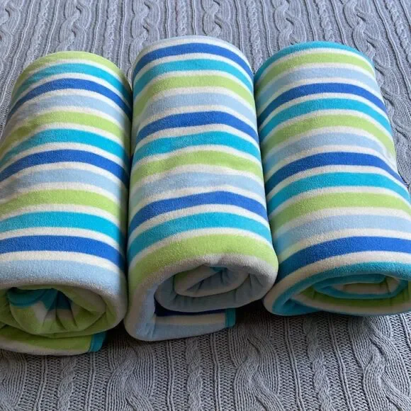 Baby Boy Kids Bundle 3 Striped Sherpa Blankets - Picture 6 of 9